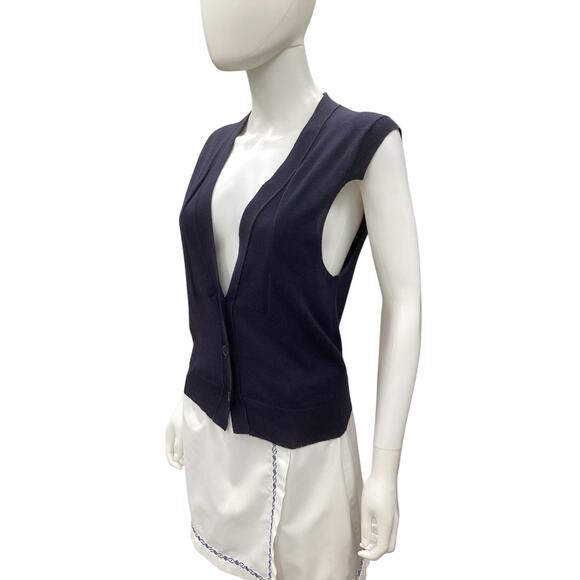 Stella McCarthy Vest Women’s Size S Cotton/Cashmere/Silk Made In Italy Navy Blue - Picture 2 of 5